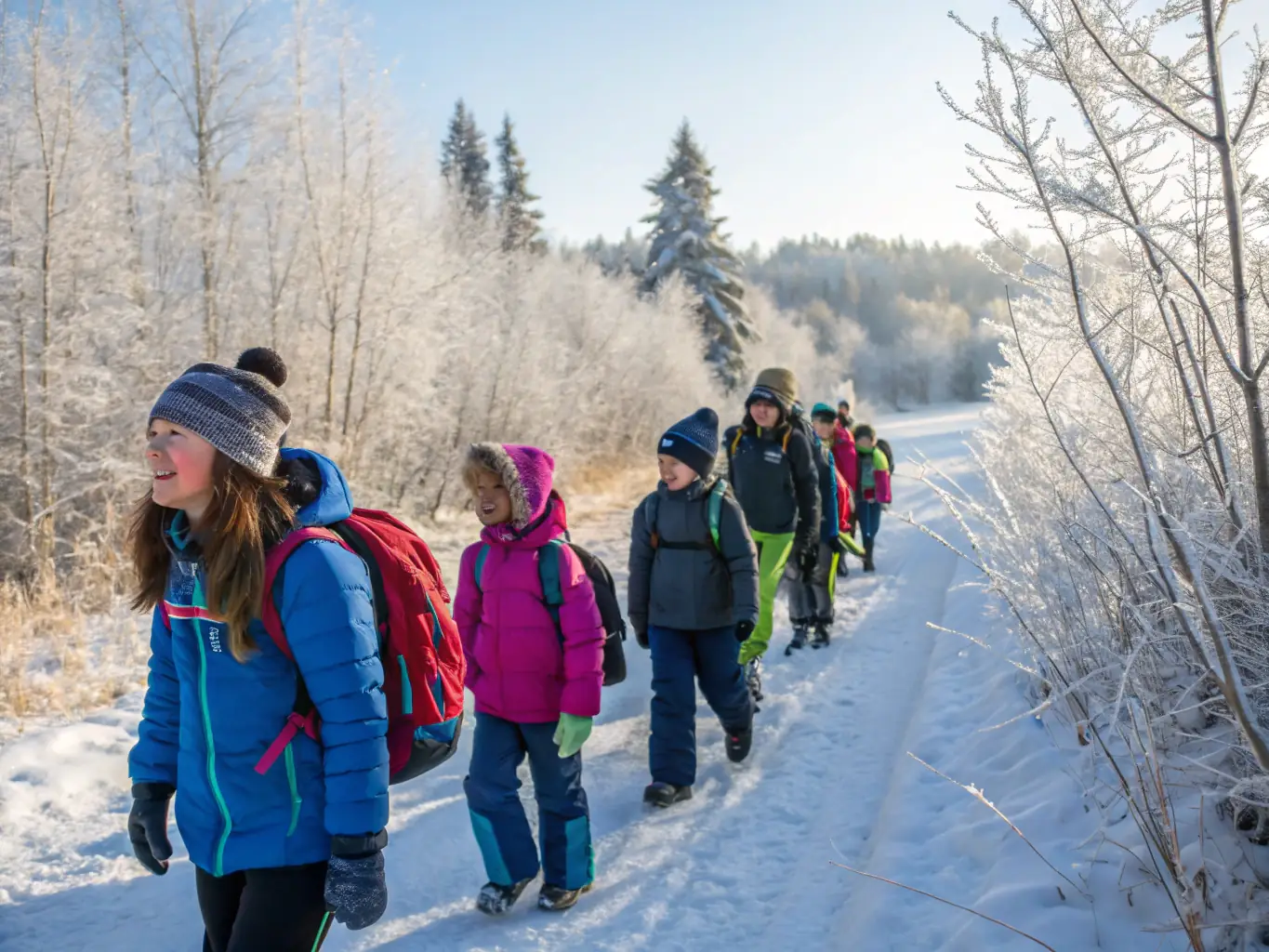 An image of a group of children participating in a beginner's ski lesson, highlighting the fun and accessible nature of the program.